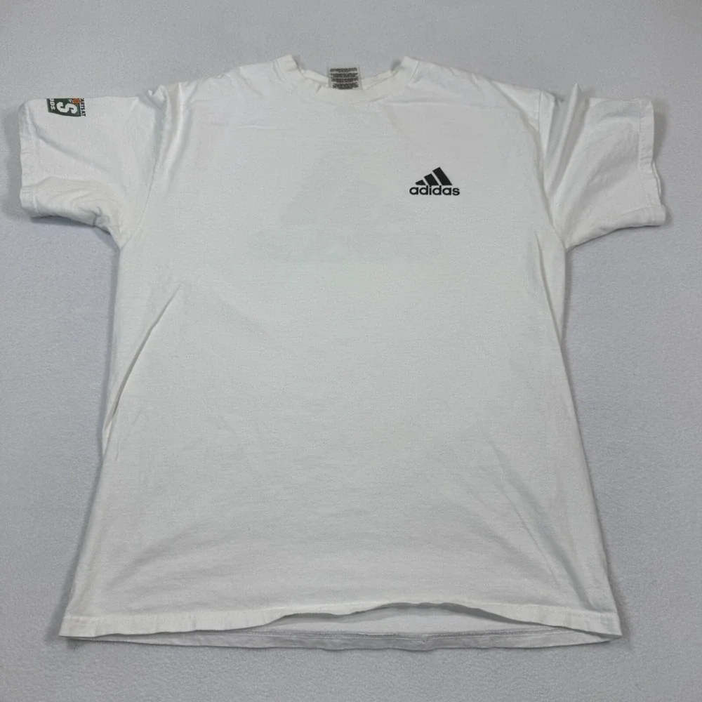 Vtg Adidas Shirt Men M White Big Logo Dick's Sporting‎ Goods Pullover Y2K